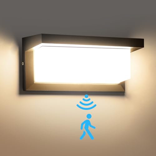 Wandleuchte mit Bewegungsmelder, 18W Bewegungsmelder Aussen Wasserdicht IP65 LED Wandlampe Warmweiß Wandleuchte Innen/Aussen für Wohnzimmer Schlafzimmer Treppenhaus Flur