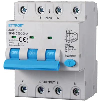 A2ZWORLD Interruttore Magnetotermico Differenziale Trifase, Tipo A 30mA, RCBO Classe A 4P C40 40A, Curva C 3P+N 6000A, Occupa 4 Moduli DIN, AC 400V IP20