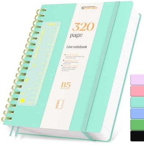 Spiral Notizbuch B5, Hardcover PVC Lined Journal mit 320 Seiten und 100gsm Premium-Papier, Der Collegeblock Notizblock Eignet Sich Zum Schreiben und Notieren, 19 x 25cm-Aquamarin