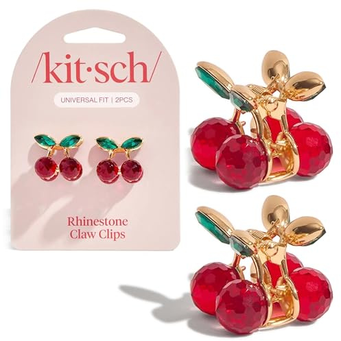 Kitsch Cherry Small Hair Clips for Women – Rhinestones Small Claw Clips | Electroplated Metal Springs and Anti-Rust Finish | Strong Hold for Updo and Cute Half Up Styles | Ideal Gifts for Women - 2pcs
