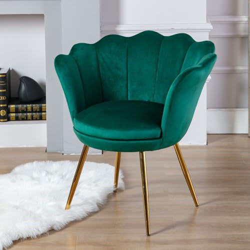 chairus Fauteuil de Salon Moderne Chaise Coquillage avec Pied Métal Fauteuil Coiffeuse Coussin Confortable pour Chambre/Salon (Vert)