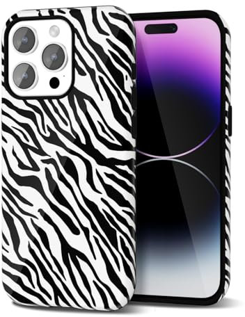 Svanove Zebra Print Phone Case for iPhone 14 Pro Max, Girly Cute Zebra Case for Women Girls, Luxury Trendy Retro Fashion Animal Print Design, Aesthetic Pattern Hard Shell Plastic Cover, Black