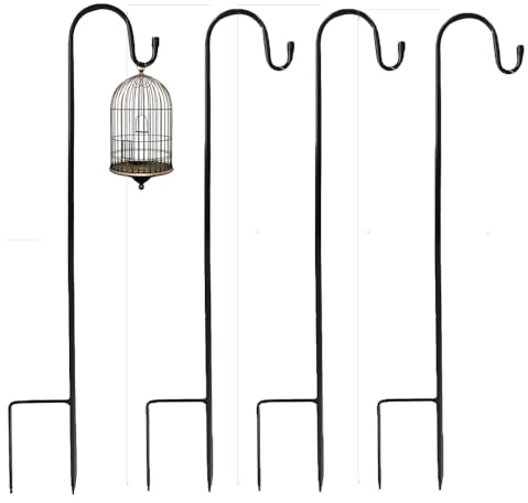 4 Stück Schäferhaken Garten,120cm schäferhaken mit Haken,laternenhalter | hirtenstab garten,gartenstecker metall,für Vogelkäfige, Laternen,Pflanzkörbe,Solarleuchten, Hochzeiten