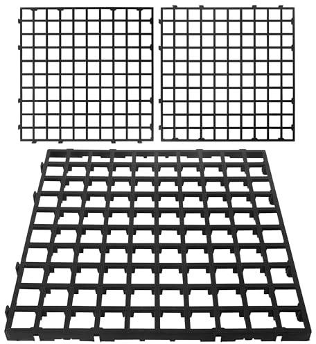 Goldshire 12 Einheiten 49,5 x 49,5 cm Durchlässige Pflastersteine für Kies, Gras und Kies, Auffahrtssystem, ineinandergreifende Pflastersteine, Kiesgitter, schwarzes PE-Schuppen-Untergrund, 2,5 cm
