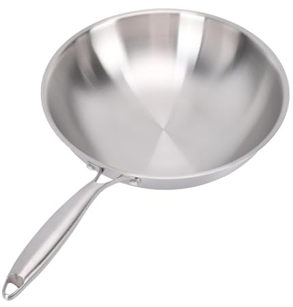 Denash Chinesische Wok -Pfanne 304 Edelstahl Nicht -Stick -Rührpfanne mit Griff, für Induktions -Elektrogas All Ofen, Hergestellt aus Sicheren Materialien Hergestellt (34 cm)