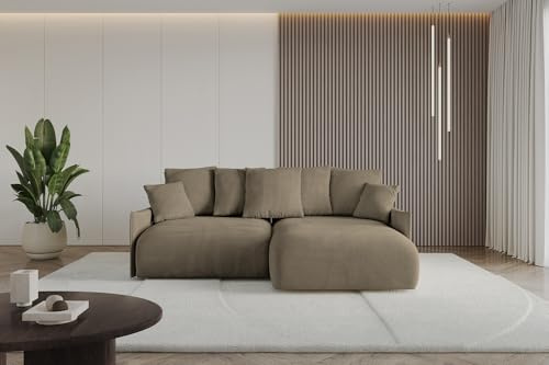 ALTDECOR Ecksofa mit Schlaffunktion und Bettkasten Corner Sofa Eckcouch Couch L-Form angeordnet Schlafcouch Ausziehbar Wohnlandschaft ONESK-L 216x177x72 Braun