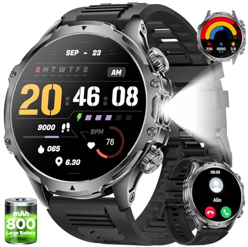 LIGE Smartwatch Uomo con Torcia LED/800 mAh, 1.85'' Orologio Smart Watch con Chiamata Bluetooth, IP68 Impermeabile 110+ modalità Sportive Cardiofrequenzimetro SpO2 e Sonno per Android iOS