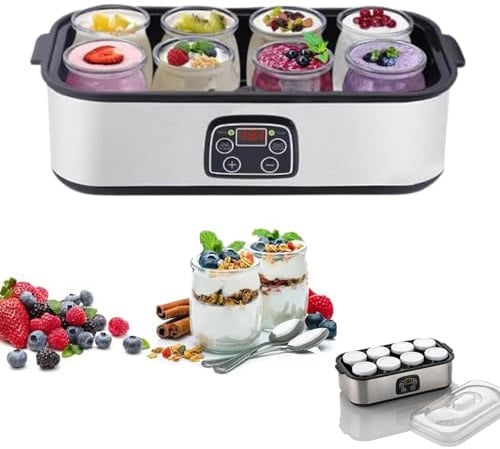 Yoghurt Maker 1400ml with 8 Glass Jars,Electric Yogurt Maker Portable,LED Display Adjustable Temp(68-131°F) & Timer,Yoghurt Maker Machine for Making Organic Yogurt,Natto,Homemade Desserts (8 Jars)