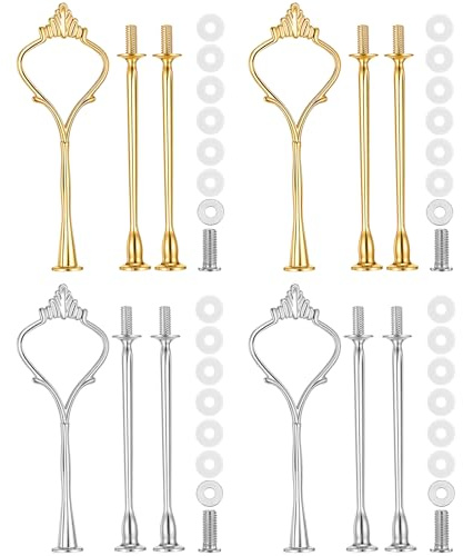 4 Sets 3 Tier Cake Stand Hardware, Tiered Tray Hardware Kit Cake Fruit Food Plate Stand Handle Fitting Hardwares Rod Holder for Serving Dessert Cupcake Dish Food