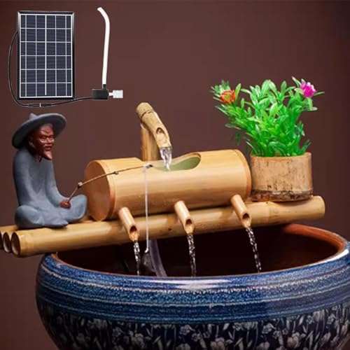 Fontana Ad Acqua in bambù da 45 Cm Ad Energia Solare per Giardino Esterno, Fontana Zen con 4 Uscite Dacqua, Perfetta per Patii E Laghetti - Tranquilla Fontana da Giardino