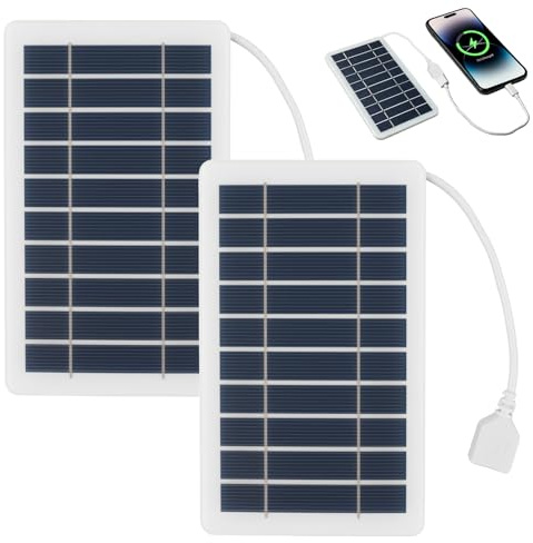 Panel Solar Portátil de 2W 5V con Conector USB, Cargador Solar Impermeable y Duradero para Teléfono Móvil, Power Bank, para Viajes y Actividades al Aire Libre, Marco de Placa Epoxi Robusto (2 pieza)