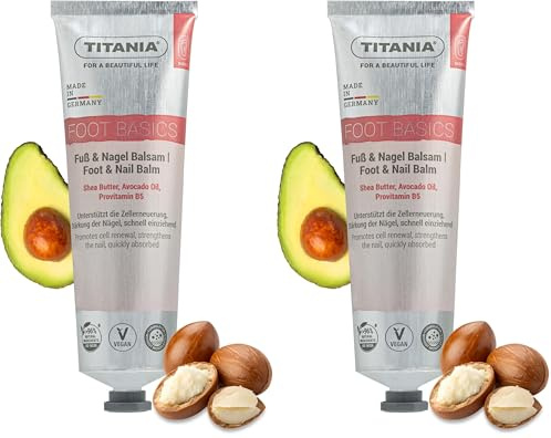 TITANIA Fuß- & Nagel Balsam unterstützt Zellerneuerung & Nagelstärkung mit Sheabutter, Avocadoöl & Biotin | Vegan, Naturkosmetik, Rezeptur ohne Mikroplastik, 100 ml (Packung mit 2)