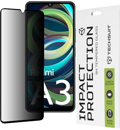 Techsuit Sichtschutzfolie für Xiaomi Redmi A3, Xiaomi Redmi A3x Gehärtetes Glas mit 9H Härte, Vollständige Abdeckung, Stoßschutz, Anti Fingerabdruck, Blasenfrei, 111D Privacy Full Glue