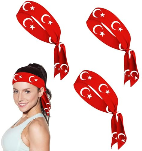 Stirnbänder Mit Türkei Flagge, 3 Stück Fanartikel Em Türkei, Schweißbänder Für Damen Herren Und Kinder, Sport Kopfband, Haarband Zum, Workout, Fußball