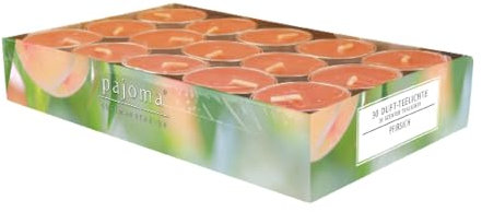 pajoma® Teelichte 30 Stück, Pfirsich | Duft-Teelichte in Aluminiumhülle, Brenndauer ca. 4 Stunden - Höhe 1,5 cm ø 3,5 cm | Premium Qualität | Deko, Gastronomie, Outdoor, Party, Windgläser, Hochzeit