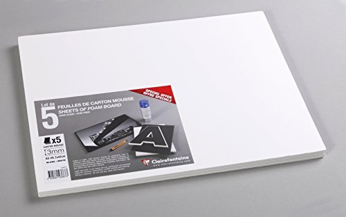 Clairefontaine 193667C Packung (mit 5 Schaumkartons, DIN A3, 29,7 x 42 cm, 3 mm, säurefrei, leicht und fest, geeignet für Dekorationsarbeiten, zur Bilderrahmung, zum Modellieren) 5er Pack weiß