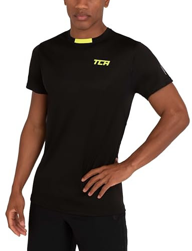 TCA Men's Atomic Quick Dry T Shirt, Gym Sports Running Top for Men, Lightweight Breathable Moisture Wicking Active Athletic Short Sleeve Shirt - Black, XXL