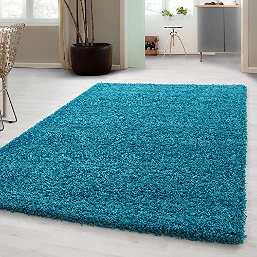 Carpetsale24 Shaggy Hochflor Teppich, 160x230 cm, Türkis, weich, flauschig, modern, einfarbig, Perfekt für Wohnzimmer, für Wohnzimmer Schlafzimmer Flur