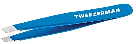 TWEEZERMAN Pinzetta mini (punte angolate inclinate, per sopracciglia, qualità professionale, acciaio inossidabile), blu Bahama