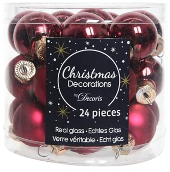 Mini-Weihnachtskugeln aus Glas 24er-Set 2,5 cm Ochsenblut glanz / matt