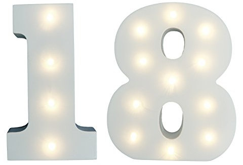 18th Birthday LIGHT-UP Numbers Party Light - White Wooden LED Light Up Number 18 - Free Standing or Wall Mounted Birthday/Anniversary Light Decoration - LARGE - 15cm