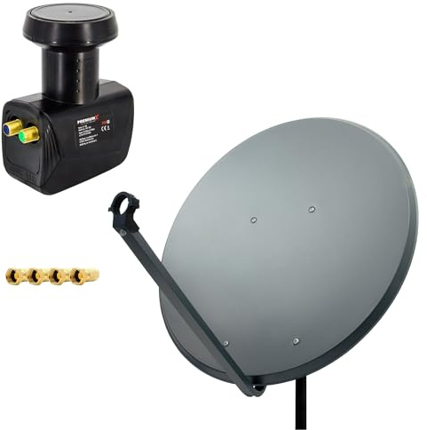 Premium X Satelliten-Komplettanlage 100cm Satellitenschüssel Aluminium Anthrazit Antenne Twin LNB 4X F-Stecker, SAT bis 2 Teilnehmer