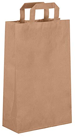 Dila GmbH 250 Papiertragetaschen Papiertaschen Henkeltaschen Tragetaschen Tüten Papiertüten braun recycelbar (22 x 10 x 36 cm)