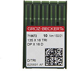 GROZ-BECKERT 10er Packung Leder-Nähnadeln 135x16 TRI mit Rundkolben und Schneidspitze für Industrienähmaschinen (Nm. 130/21)