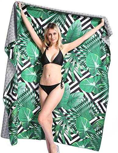 Genovega Mikrofaser Strandtuch Hawaii Palm Partner Familie Groß 183 x 183 cm - XXL Sandabweisendes Schnelltrocknend Strandtücher Dünn, Grün Handtuch Strand, Erwachsene Beach Towel Männer Damen