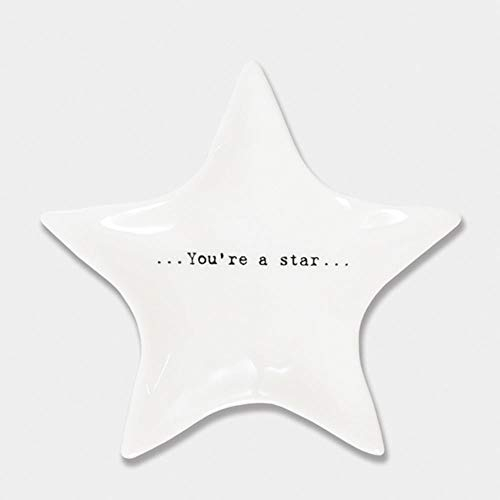 East of India Small White Ceramic You're a Star Trinket Jewellery Ring Dish Tray Home Gift Decoration 9.5x10cm
