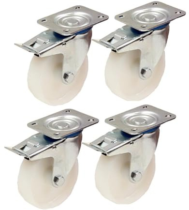Parnells 100mm Nylon Castors, Swivel Braked 150kg Heavy Duty, Set of 4