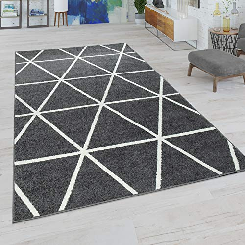 Paco Home Wohnzimmer Teppich Moderne Pastell Farben Skandinavischer Stil Rauten Muster, Grösse:60x100 cm, Farbe:Anthrazit
