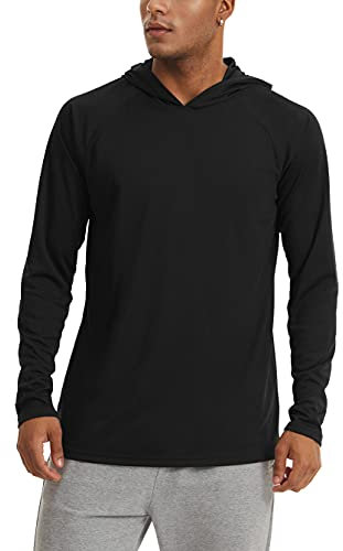 KEFITEVD Camisa de Verano con Capucha dePprotección UV para Hombres Camiseta Ligera de Manga Larga con Protección Solar UPF 50+ Negro