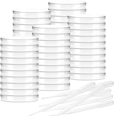 Lawei 50 Stück Kunststoff Petrischalen 90 mm x 15 mm Sterile Bakterienkulturschale mit Deckel, Petrischale Transparent mit Tropfer für Schulen und Laborkultur Bakterienhefe