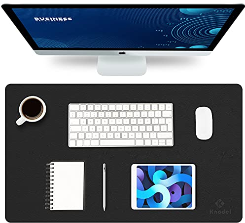Knodel Desk Pad, Office Desk Mat, 60cm x 35cm PU Leather Desk Blotter, Laptop Desk Mat, Waterproof Desk Writing Pad for Office and Home, Dual-Sided (Black)