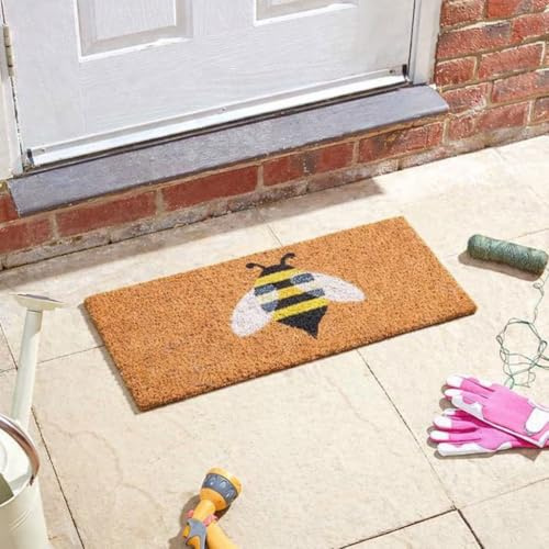 HomeZone Bee Door Mat 23x53cm Decoir Insert - Tough Bristle Coir Matting - Non-Slip Indoor Outdoor Dirt Trapper Heavy Duty Door Mat for Home Entrance (Buzz Buzz)