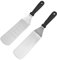 Hoshen 2 PCS Stainless Steel Dry Pan Teppanyaki, Slotted Metal Spatula, Pancake Burger, Teppanyaki and Frying Pan, Dishwasher Safe - Black Plastic Handle