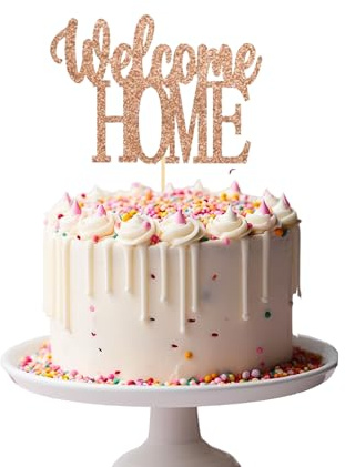 WELCOME HOME Cake Topper Glitter Cardstock Party Favour Party Decoration Cake Toppers (LIGHT ROSE GOLD)