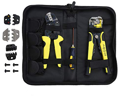 TOPWAY Crimpzange Kabelschuhzange, Multifunktional Automatisch 10-24 AWG (0,2~6,0mm²) 8 Selbsteinstellende Elektrikerkabel Drahtklemmen Schneidezange Crimpwerkzeug Set mit wechselbaren Einsätzen
