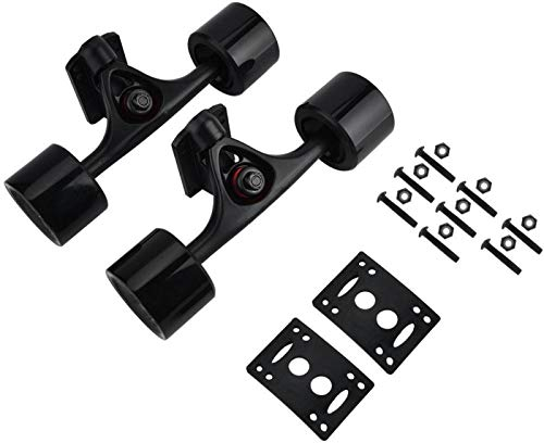 DAUERHAFT Skateboard Fahrwerk Kit Trucks Konisches Skateboard Truck Combo Set Longboard Bolzen Skate Wheel Pad für Skateboard für Longboard Skates(Black Wheel)