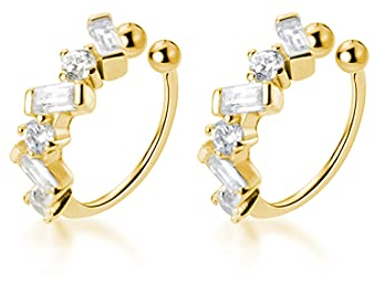 SLUYNZ 925 Argent sterling CZ Manchette Boucles d’oreilles pour Femmes Adolescentes Petites boucles d’oreilles Pas de boucles d’oreilles en Cartilage Perçant (B-Gold)