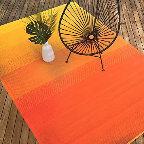 FAB HAB Outdoor-Teppich - wetterfest, farbecht, wendbar - recycelter Premium-Kunststoff - Ombre - Terrasse, Balkon, Garten - Kunststoffteppich Big Sur Sonnenuntergang, 180x270 cm