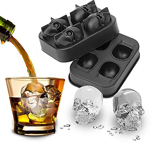 PREMIUM 3D Totenkopf Eiswürfelform für erfrischende Eiswürfel in Whiskey und Longdrink Gläser zum selber machen I Skull Eiswürfelbehälter mit Deckel aus Silikon wiederverwendbar & zu 100% BPA-frei (2)