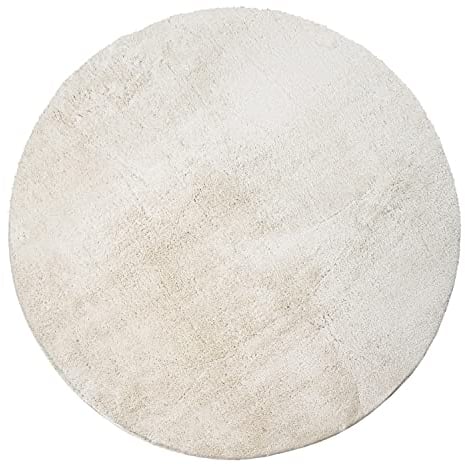 Paco Home Waschbarer Teppich Rund Wohnzimmer Kurzflor rutschfest Modern Flauschig Einfarbiges Muster, Grösse:200 cm Rund, Farbe:Creme