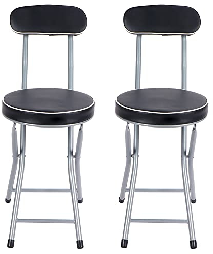 2er Set Klapphocker, PU Gepolsterter Klappbarer Faltbarer Hocker mit Rückenlehne und Fußstütze für Garten, Camping, Angeln, Grillen, Bürohocker Wohnzimmer, 74x36x30cm, Maximale Belastung: 120kg