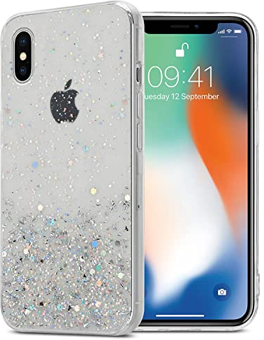 Cadorabo Hülle kompatibel mit Apple iPhone X/XS Rundumschutz TPU Silikon Case Mädchen Glitzer Strass Design Slim Kratzfest Weiche Gummi Bling Schutzhülle für Apple iPhone X/XS in Transparent