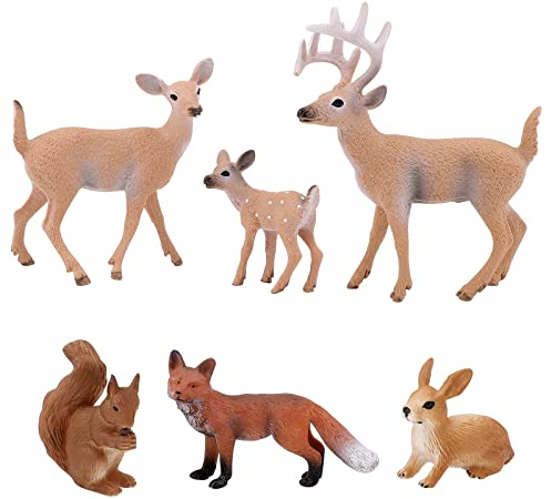 6 Stück Waldtiere Figuren, Realistisches REH Fuchs Eichhörnchen Kaninchen Modell, Mini Tiere Spielzeug Set, Miniatur Tiere Spielzeug, Geburtstag Cupcake Topper Für Kinder,Pädagogisches Lernspielzeug