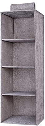FuninCrea Wardrobe Storage Organizer with 4 Shelves, Washable Wardrobe Storage Hanging Shelves Practical and Spacious Hanging Closet Organizer for Clothes, Hats, Scarves, Toys, Snacks (grey)