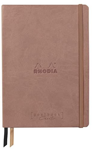 Rhodia 194444C - Rhodiarama Goalbook Creation DIN A5 mit festem Umschlag, 80 Blatt glattes, schwarzes Mayapapier punktkariert/dot 120g, mit Gummizugverschluss, 1 Stück, Rosenholz