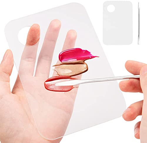 DRERIO 2 palette trasparenti per il trucco e spatola, piccola tavolozza di trucco in acrilico, tavolozza per cosmetici portatile con spatola per nail art ombretti rossetti miscelazione di strumenti